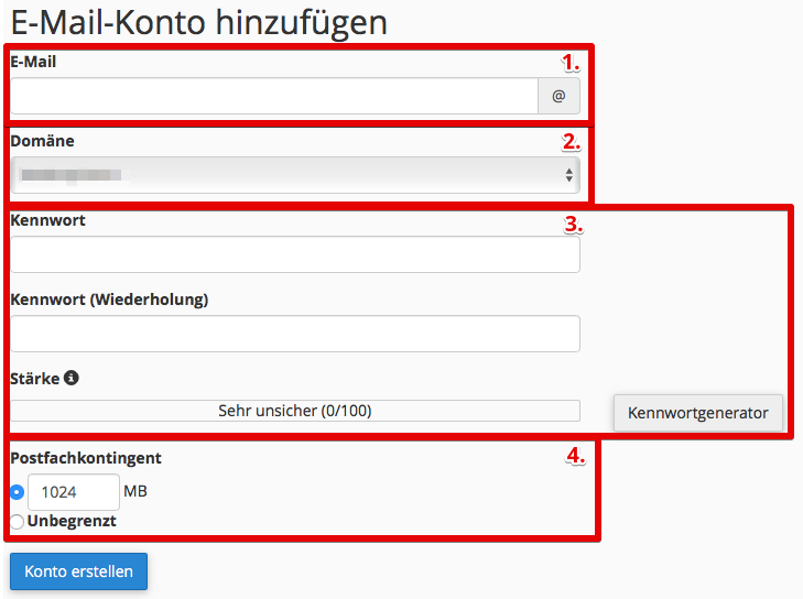 cPanel E-Mail Konto hinzufügen