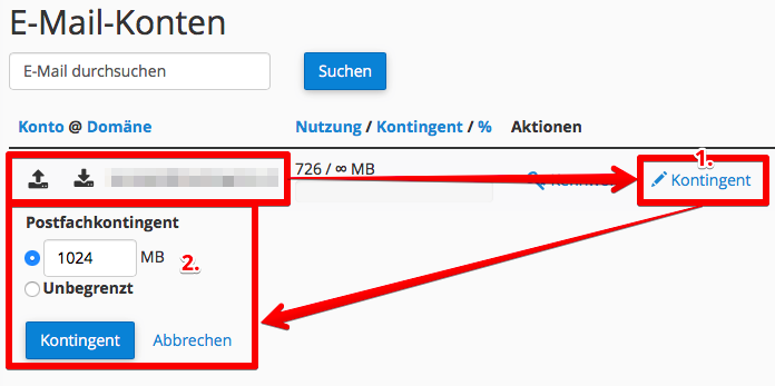 cPanel E-Mail Kontingent