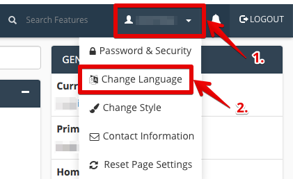 cPanel language change